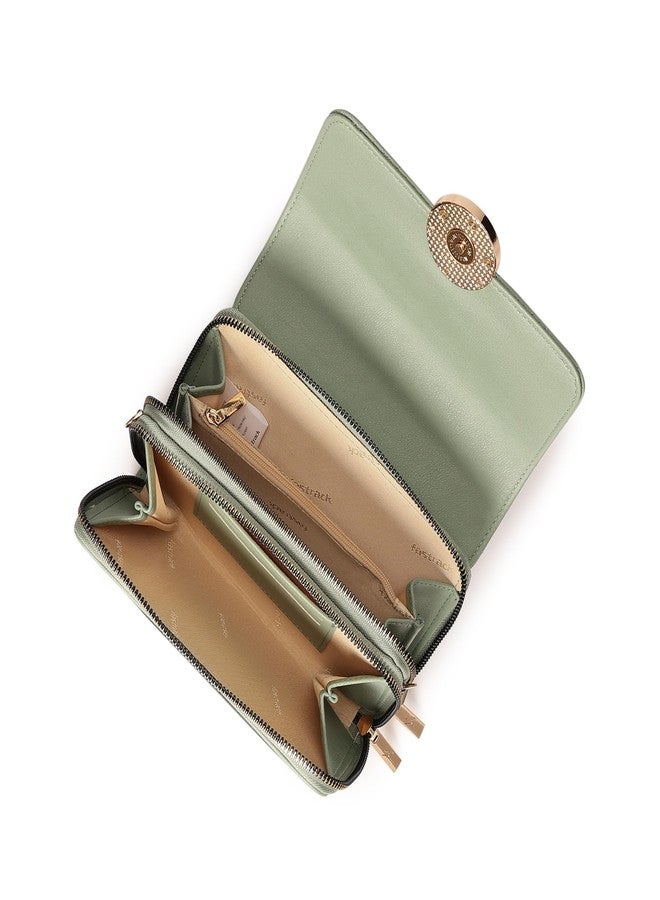 Fastrack Women's Convertible Clutch with Adjustable Sling | Flap and Magnetic Button Closure | Dual Zip Compartments, Card Slots and Inner Zip Pocket | Stylish Everyday Clutch, Green - Image 5